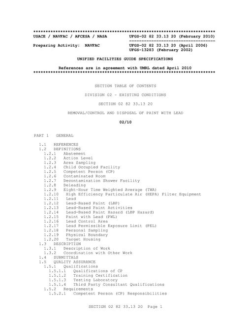 NAVY UFGS-02 82 33.13 20