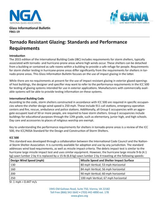 Tornado Resistant Glazing: Standards and Performance Requirements (Glass Technical Paper FB 61-19)