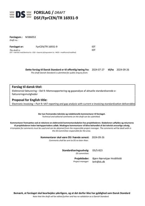 DANSK DSF/FPRCEN/TR 16931-9