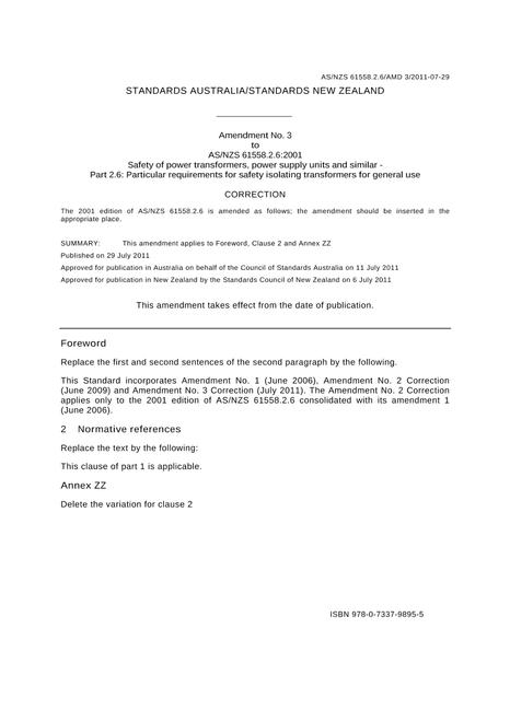 AS/NZS 61558.2.6:2001 AMDT 3