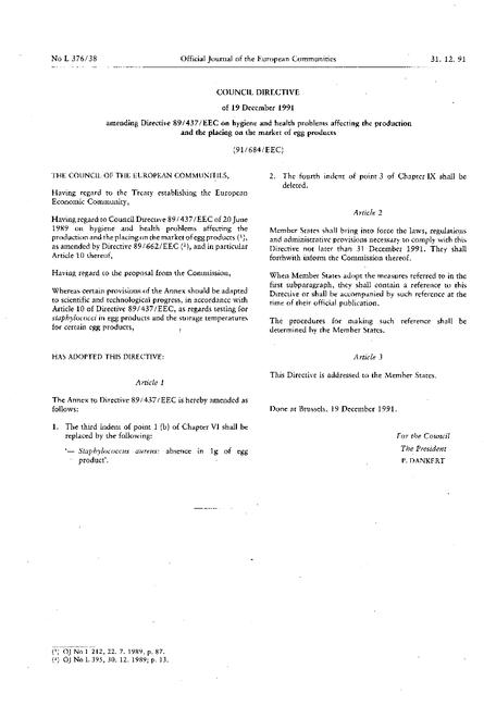 EEC 91/684/EEC