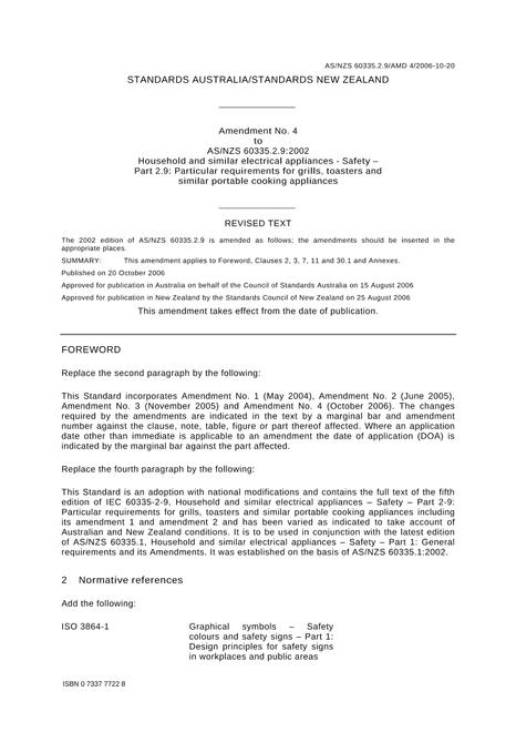 AS/NZS 60335.2.9:2002 AMDT 4