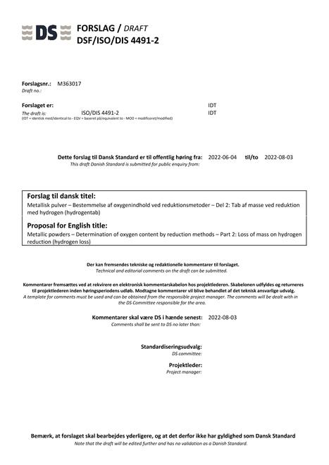 DANSK DSF/ISO/DIS 4491-2