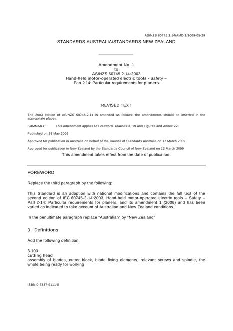 AS/NZS 60745.2.14:2003 AMDT 1
