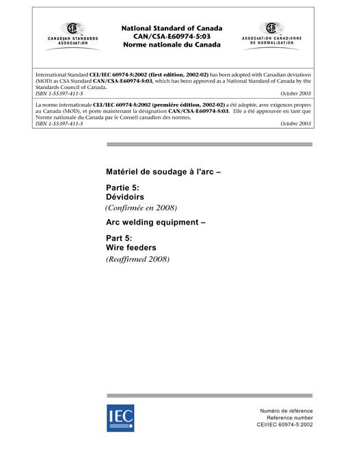 CAN/CSA E60974-5-03 (R2008)
