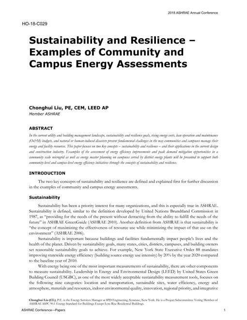 HO-18-C029 -- Sustainability and Resilience – Examples of Community and Campus Energy Assessments