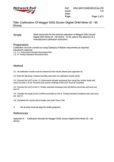 NR NR/L3/MTC/ME0201/CAL279 ISSUE 1