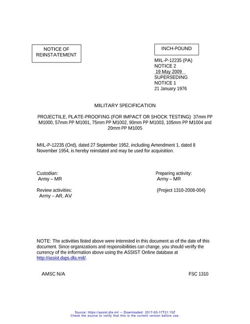 MIL MIL-DTL-12235 Notice 2 - Reinstatement