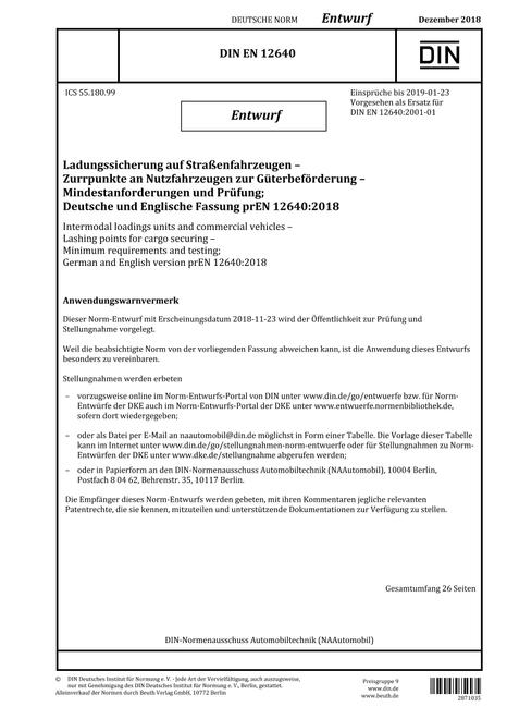 DIN EN 12640 - DRAFT