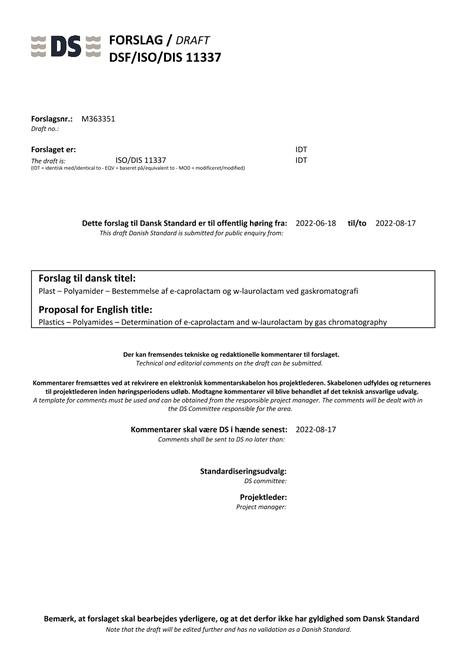 DANSK DSF/ISO/DIS 11337
