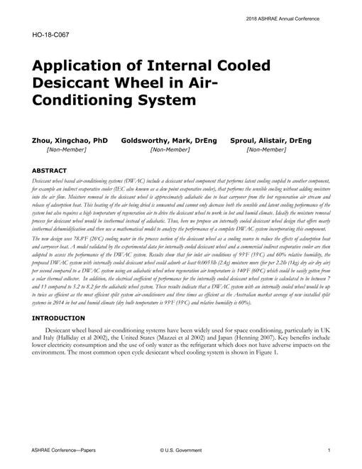 HO-18-C067 -- Application of Internal Cooled Desiccant Wheel in Air-Conditioning System