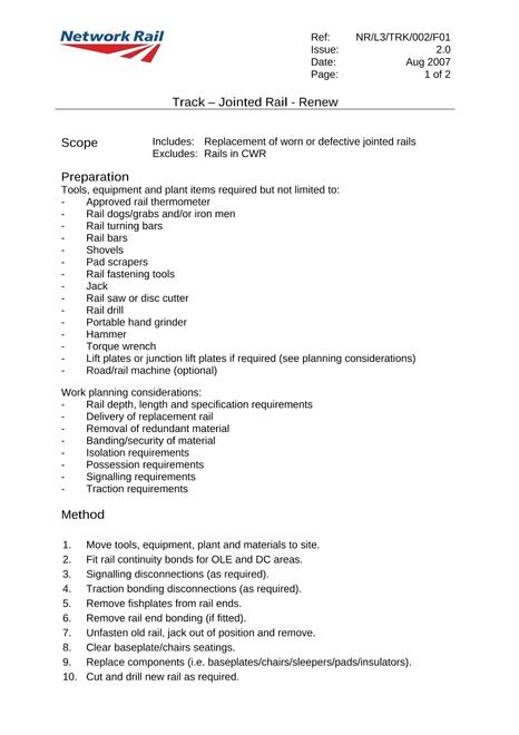 NR NR/L3/TRK/002/F01 ISSUE 2