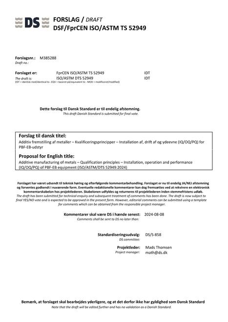 DANSK DSF/FPRCEN ISO/ASTM TS 52949