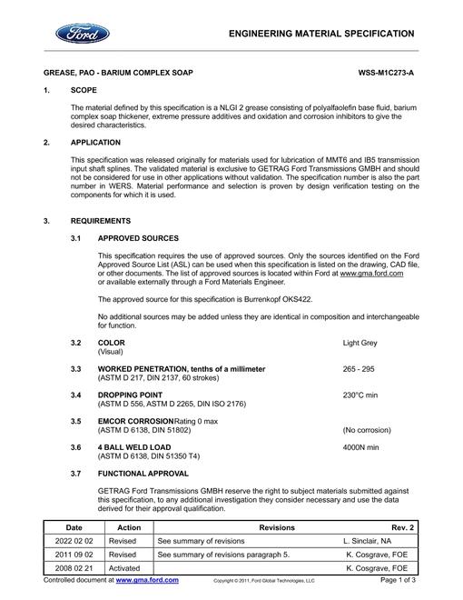 FORD WSS-M1C273-A
