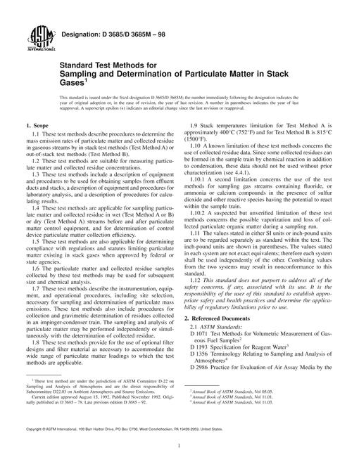 ASTM D3685/D3685M-98