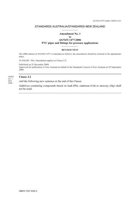 AS/NZS 1477:2006 AMDT 1