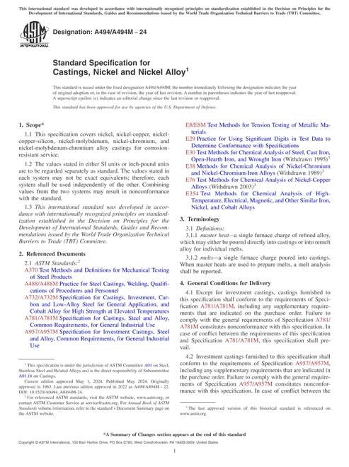 ASTM A494/A494M-24