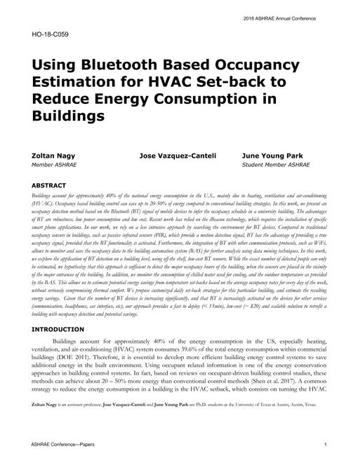 HO-18-C059 -- Using Bluetooth Based Occupancy Estimation for HVAC Set-back to Reduce Energy Consumption in Buildings