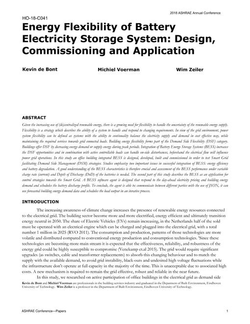 HO-18-C041 -- Energy Flexibility of Battery Electricity Storage System: Design, Commissioning and Application