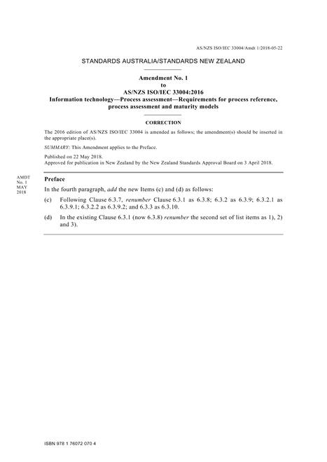 AS/NZS ISO/IEC 33004:2016 Amd 1:2018