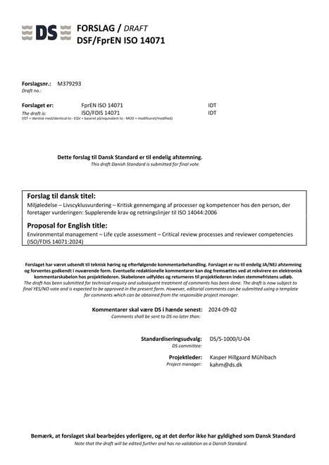 DANSK DSF/FPREN ISO 14071