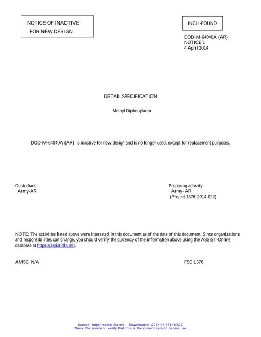 DOD DOD-M-64040A Notice 1 - Inactivation