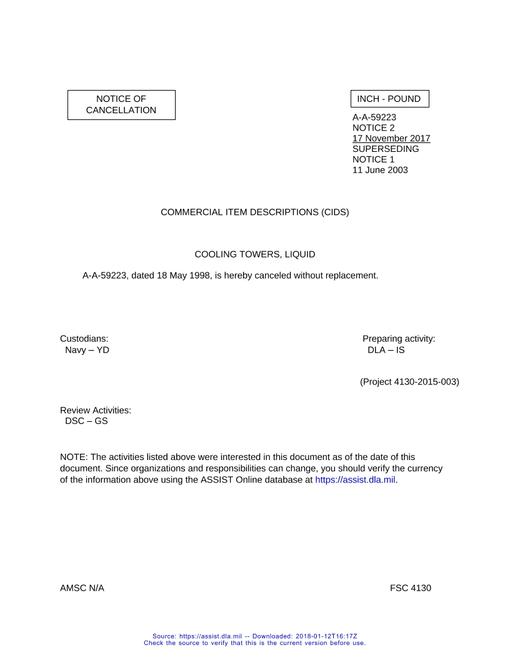 CID A-A-59223 Notice 2 - Cancellation