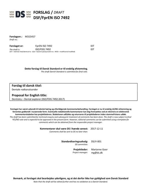 DANSK DSF/FPREN ISO 7492