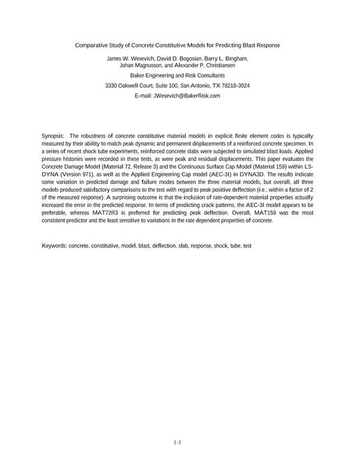 Behavior of Concrete Structures Subjected to Blast and Impact