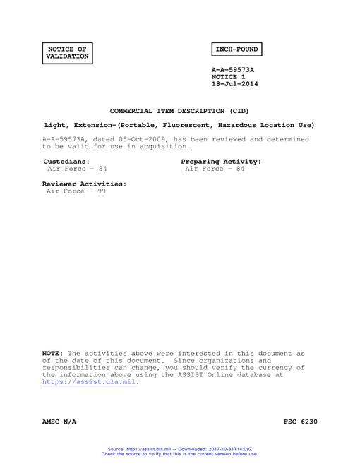 CID A-A-59573A Notice 1 - Validation 1