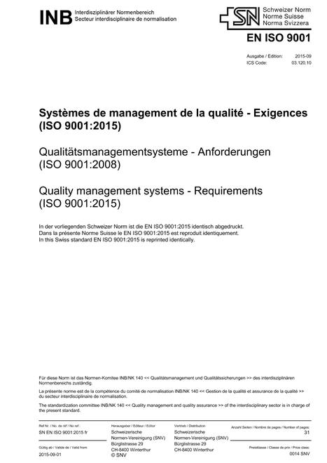 SNV SN EN ISO 9001