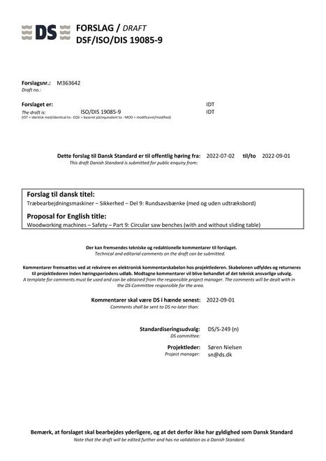 DANSK DSF/ISO/DIS 19085-9