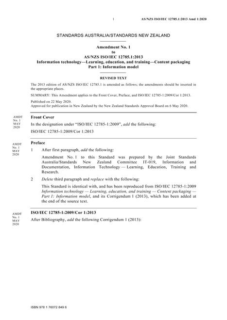 AS/NZS ISO/IEC 12785.1-2013 Amd 1:2020