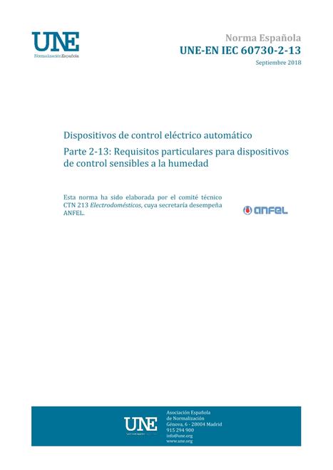 AENOR UNE-EN IEC 60730-2-13