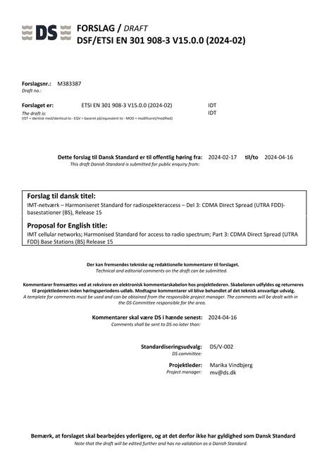 DANSK DSF/ETSI EN 301 908-3 V15.0.0