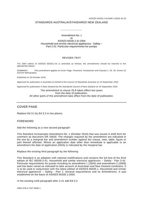 AS/NZS 60335.2.41:2004 AMDT 1