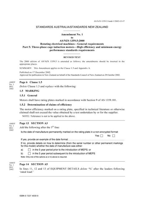 AS/NZS 1359.5:2000 AMDT 1