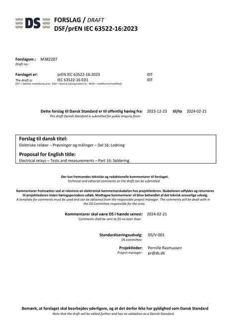 DANSK DSF/PREN IEC 63522-16