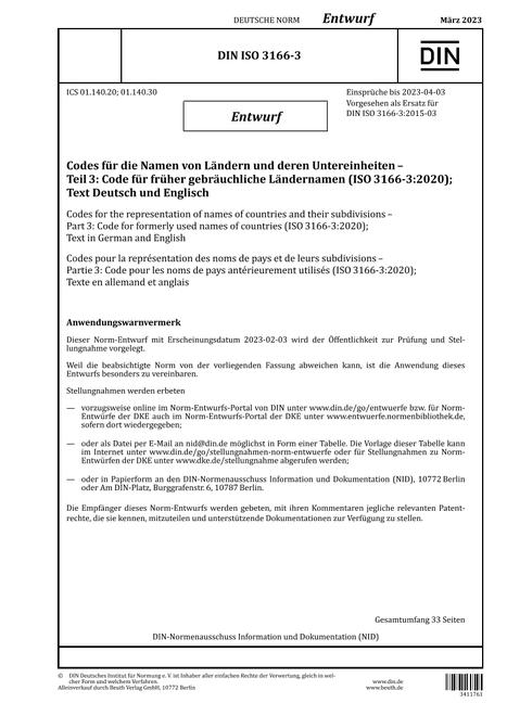 DIN ISO 3166-3 - DRAFT