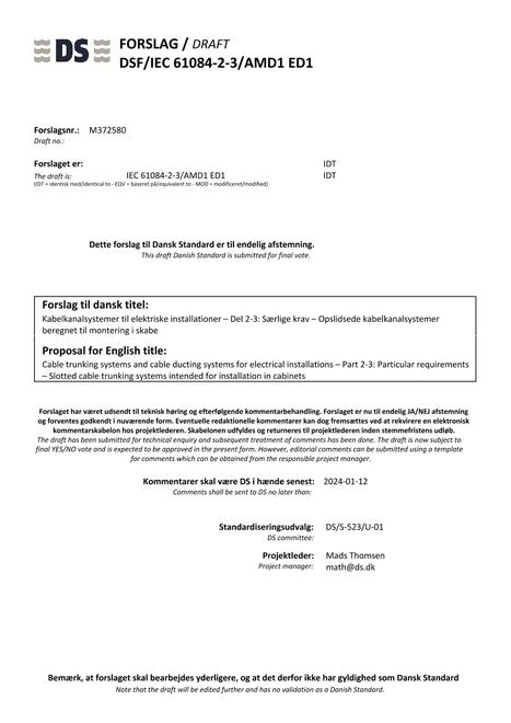 DANSK DSF/IEC 61084-2-3/AMD1 ED1