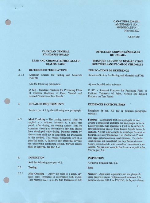 CAN/CGSB 1.220-2001 AMEND. NO. 1