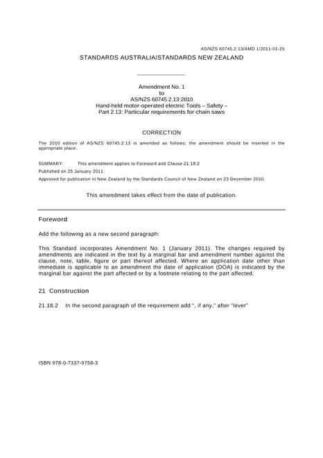 AS/NZS 60745.2.13:2010 AMDT 1