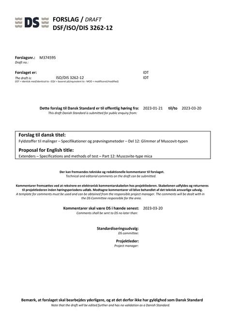 DANSK DSF/ISO/DIS 3262-12