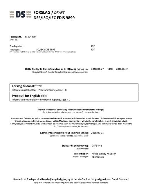DANSK DSF/ISO/IEC FDIS 9899