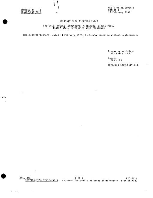 MIL MIL-S-83731/1 Notice 1 - Cancellation