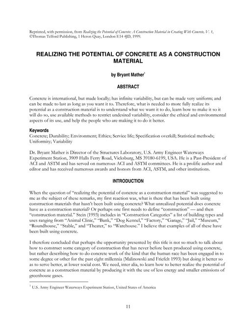 Investigating Concrete-Selected Works of Bryant and Katharine Mather