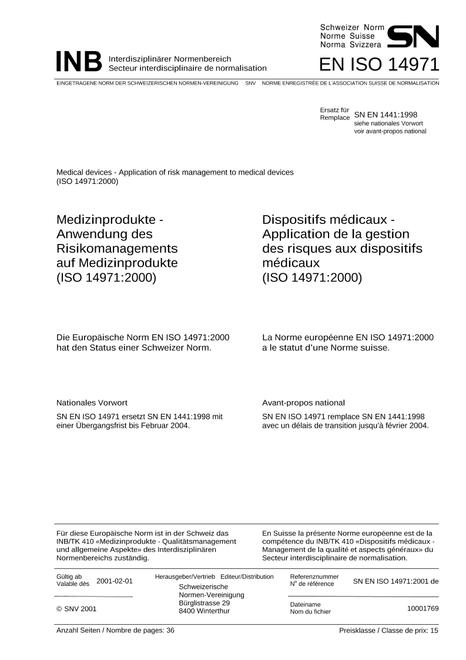 SNV SN EN ISO 14971