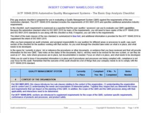 IATF 16949:2009 to 2016 Transition Gap Checklist