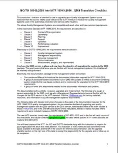 IATF 16949:2009 to 2016 Transition QMS