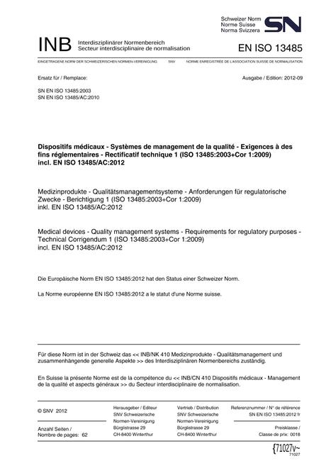 SNV SN EN ISO 13485